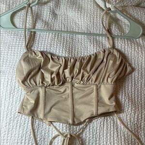 Beige Ruched Corset Top